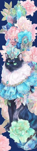 Black cat bookmarks featuring a cat in pastel ruffled attire